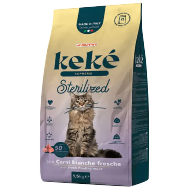 Keké Supreme Sterilized crocchette gatto 1,5kg pollo