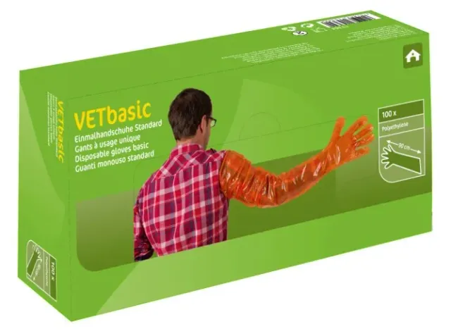 VETbasic guanto veterinario monouso 90cm arancione 100pz