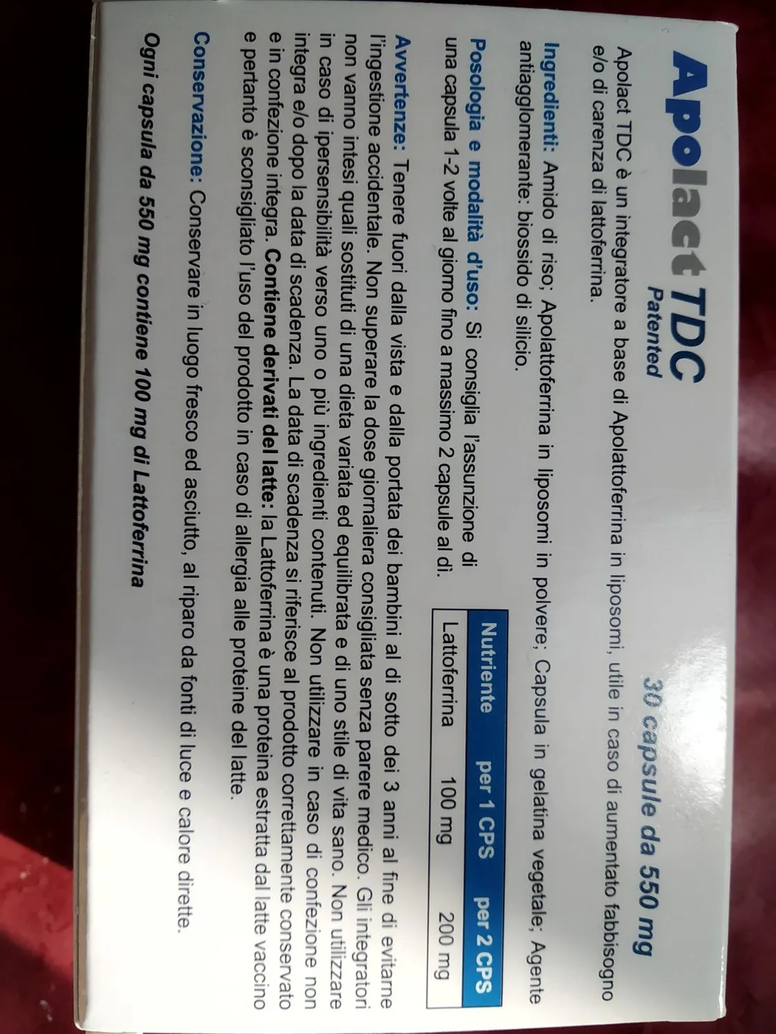 Terra Di Cuma Apolact TDC Integratore Apo-Lattoferrina Liposomi