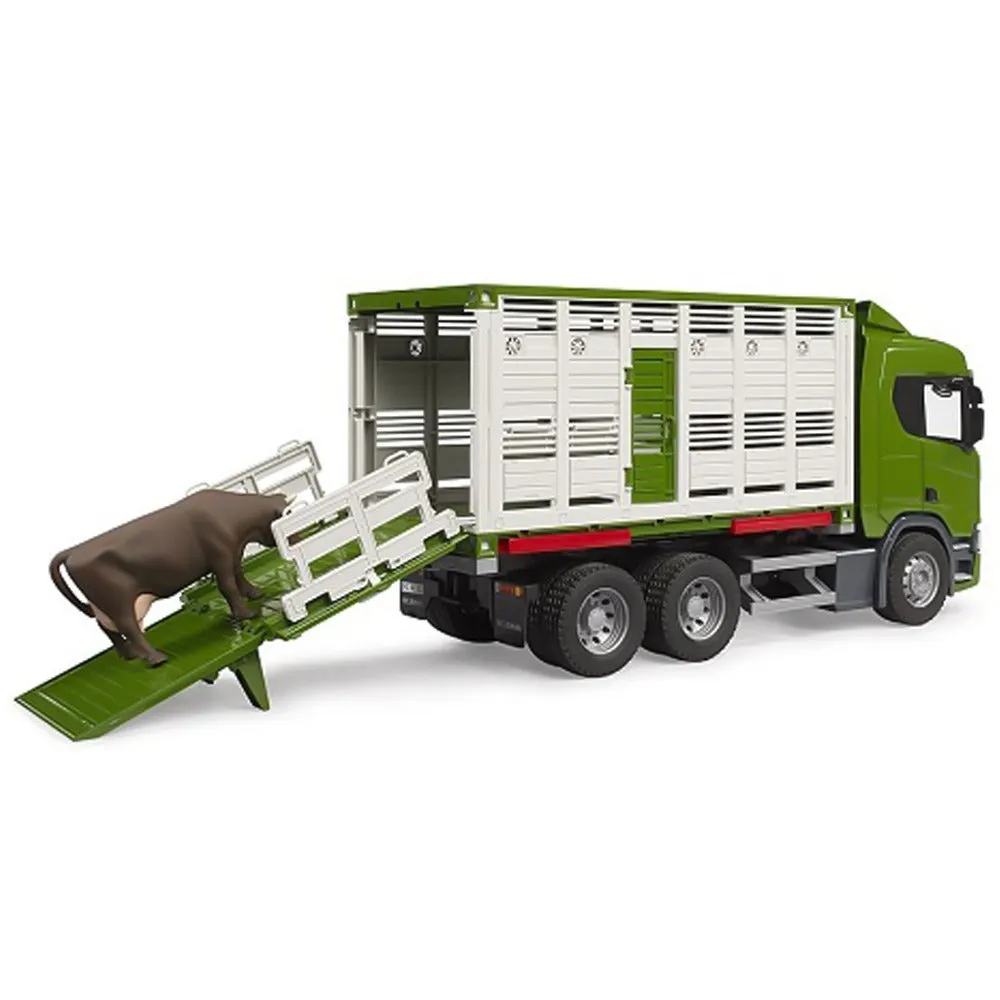 Bruder Scania Super 560R camion trasporto animali giocattolo toro