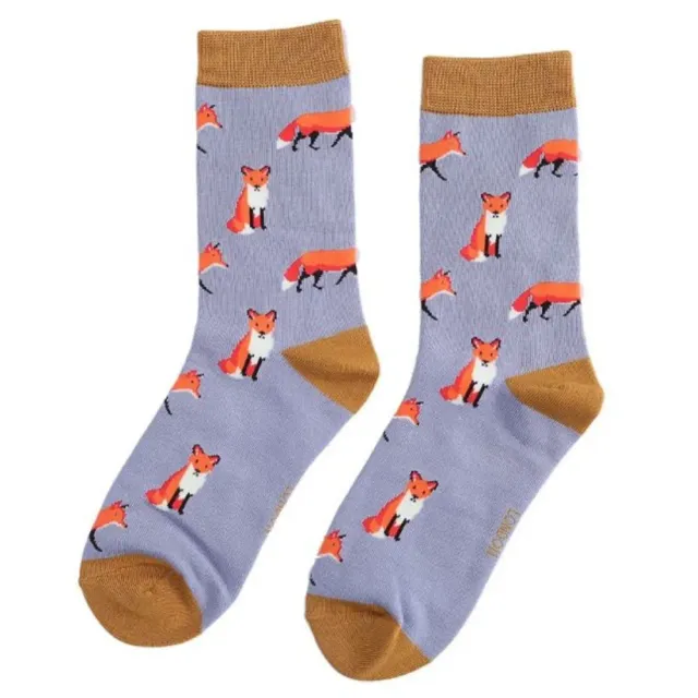 Miss Sparrow Fox calzini bamboo donna blu fantasia volpe