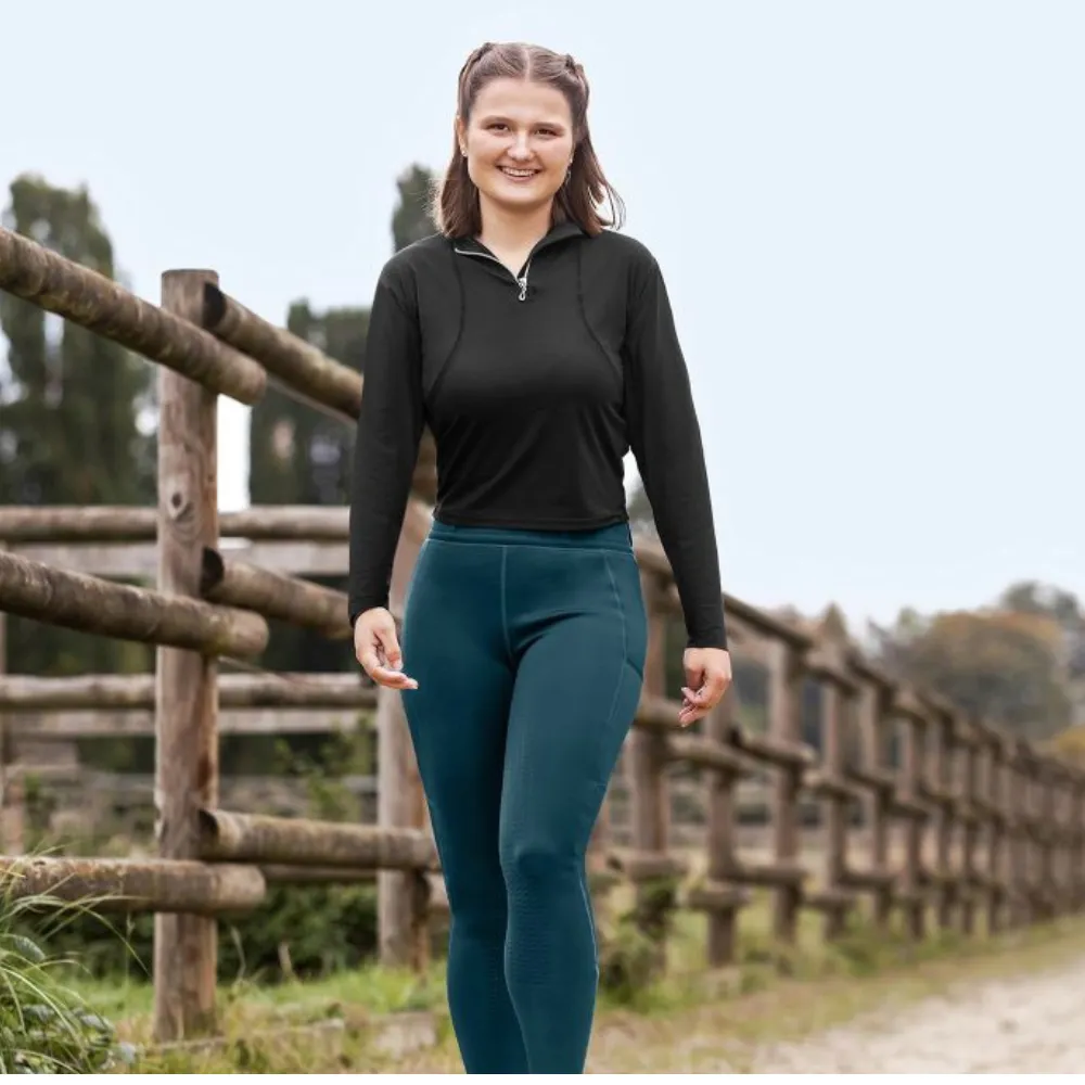Alina maglia tecnica ragazzo equitazione zip blu petrolio