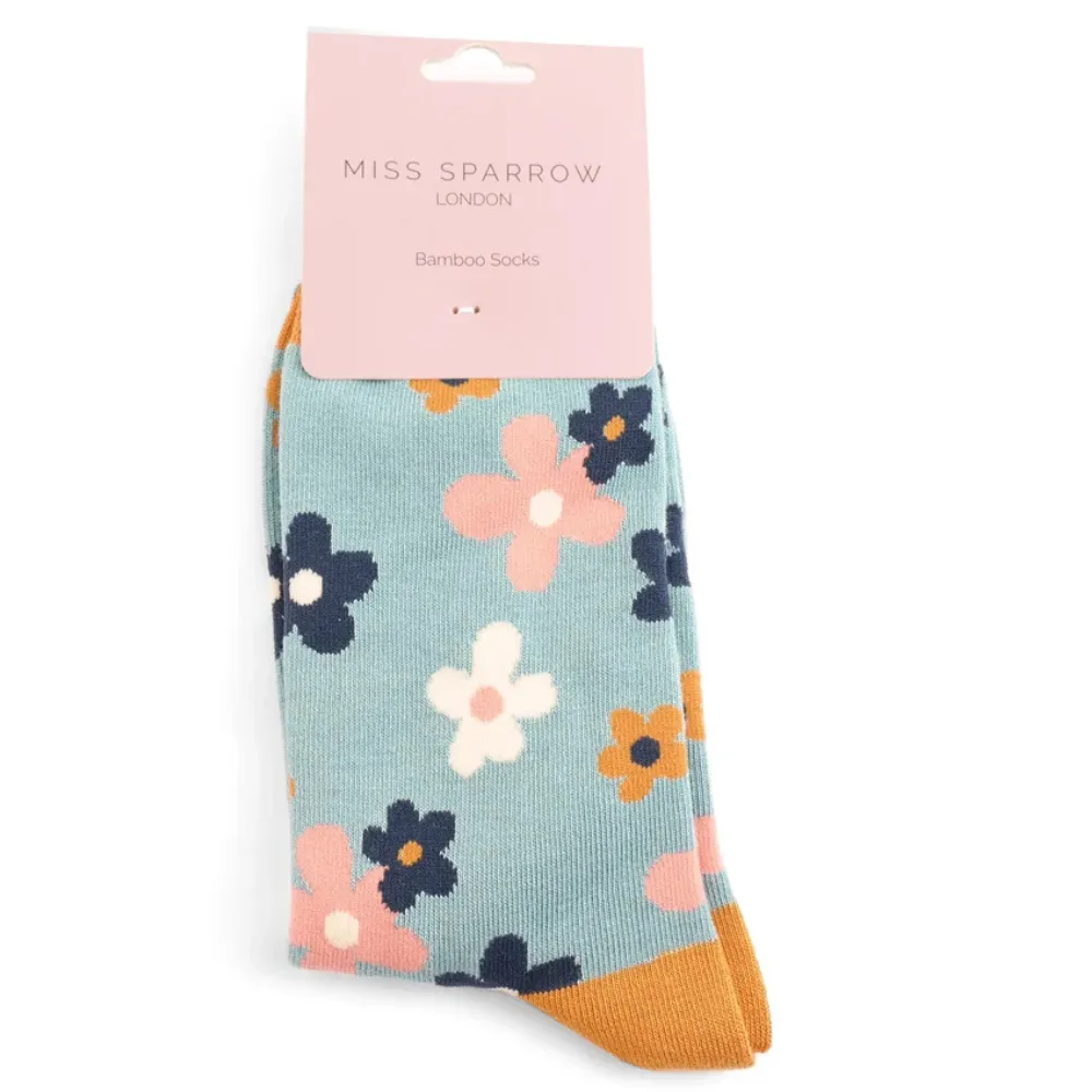 Miss Sparrow Flowers calze bamboo donna fantasia fiori blu