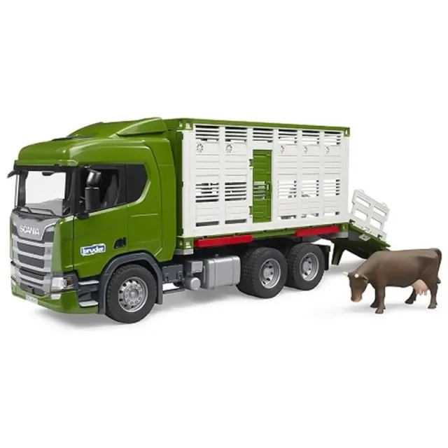 Bruder Scania Super 560R camion trasporto animali giocattolo toro