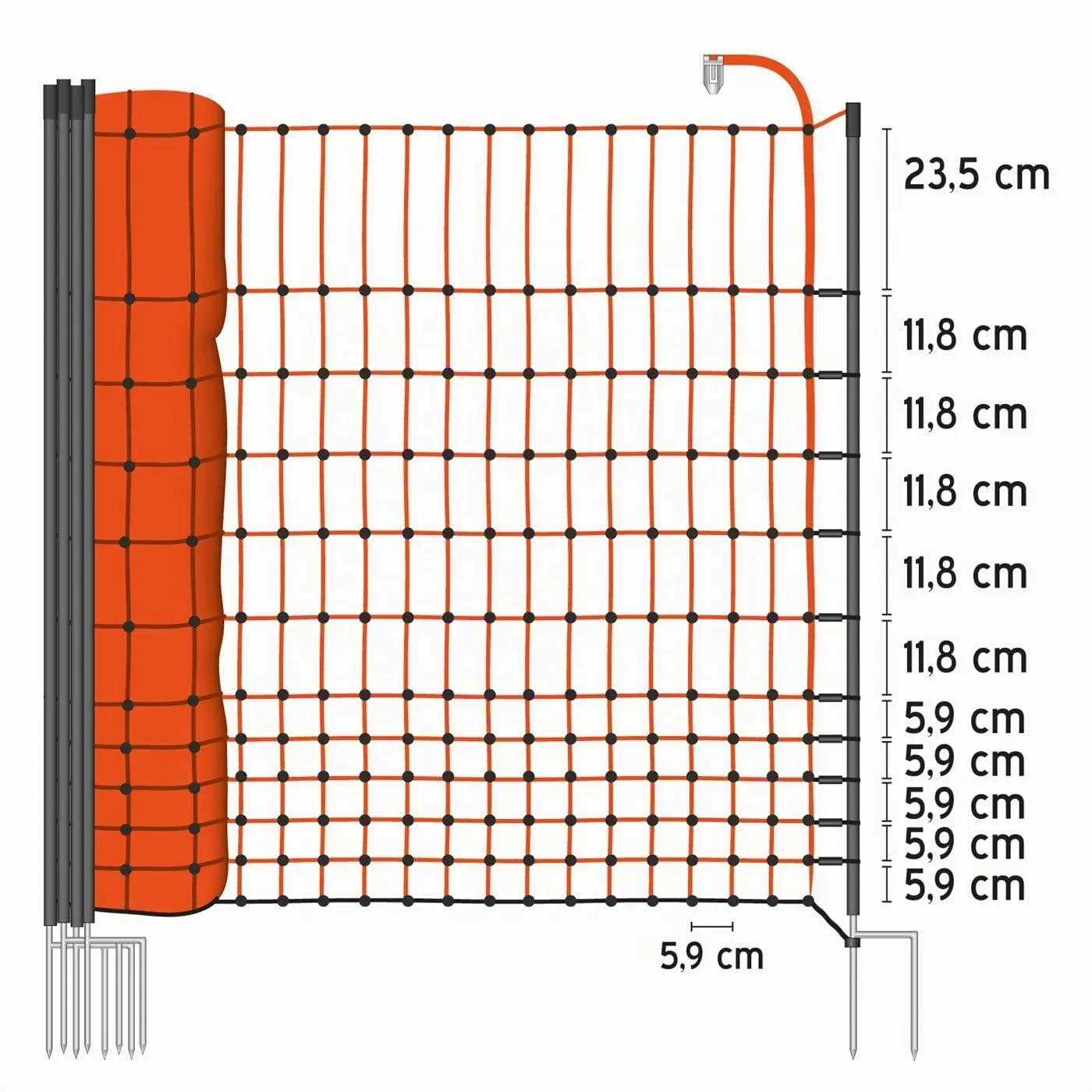 VOSS.farming farmNET+ Premium Rete Pollame 50 m 112 cm Arancione 20 Pali