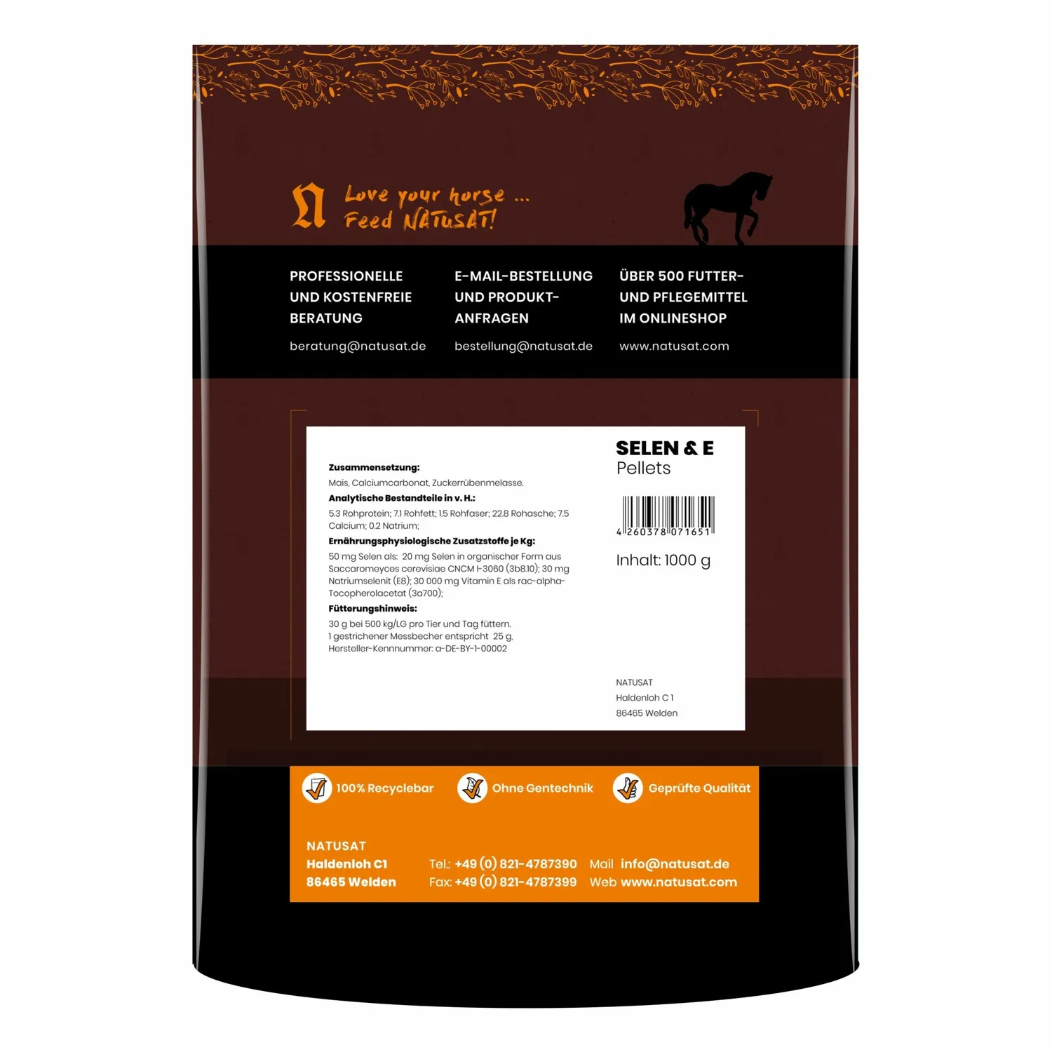 Natusat Selenio + E mangime cavalli 1 kg pellet