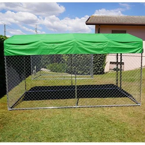 Il Verde Mondo Recinto Cani Esterno con Tetto 3,96x2,28 m Zincato