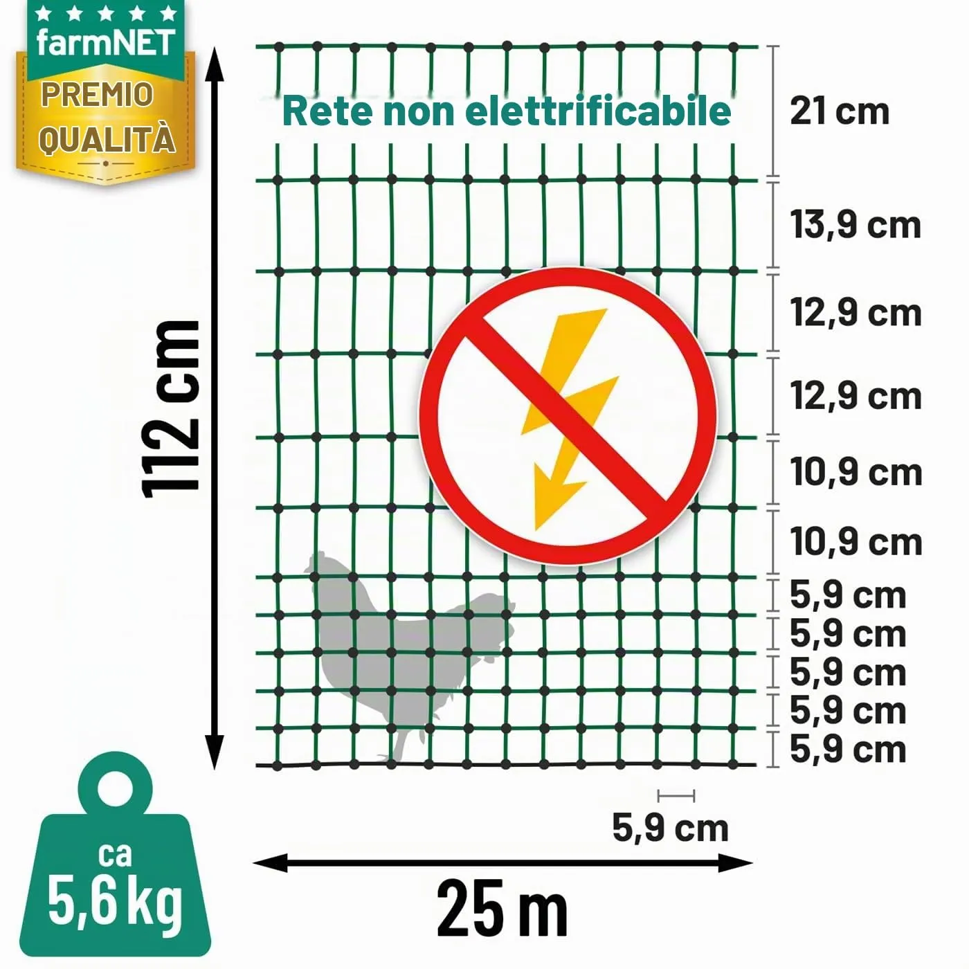 VOSS.farming farmNET rete polli 25m 112cm non elettrificabile