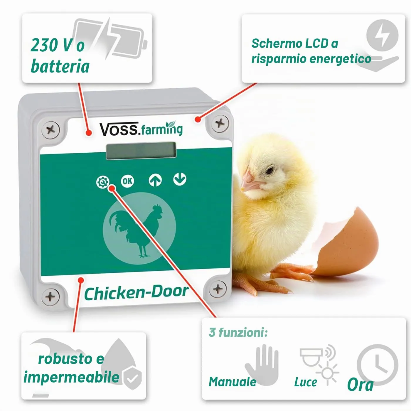 VOSS.farming Chicken-Door apriporta automatico pollaio luce timer