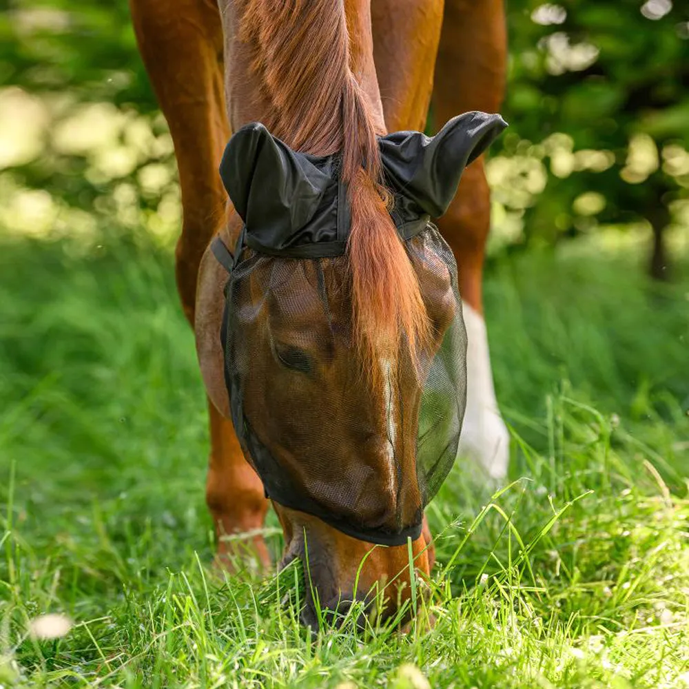 Basic Maschera Antimosche Cavallo con Orecchie Nera