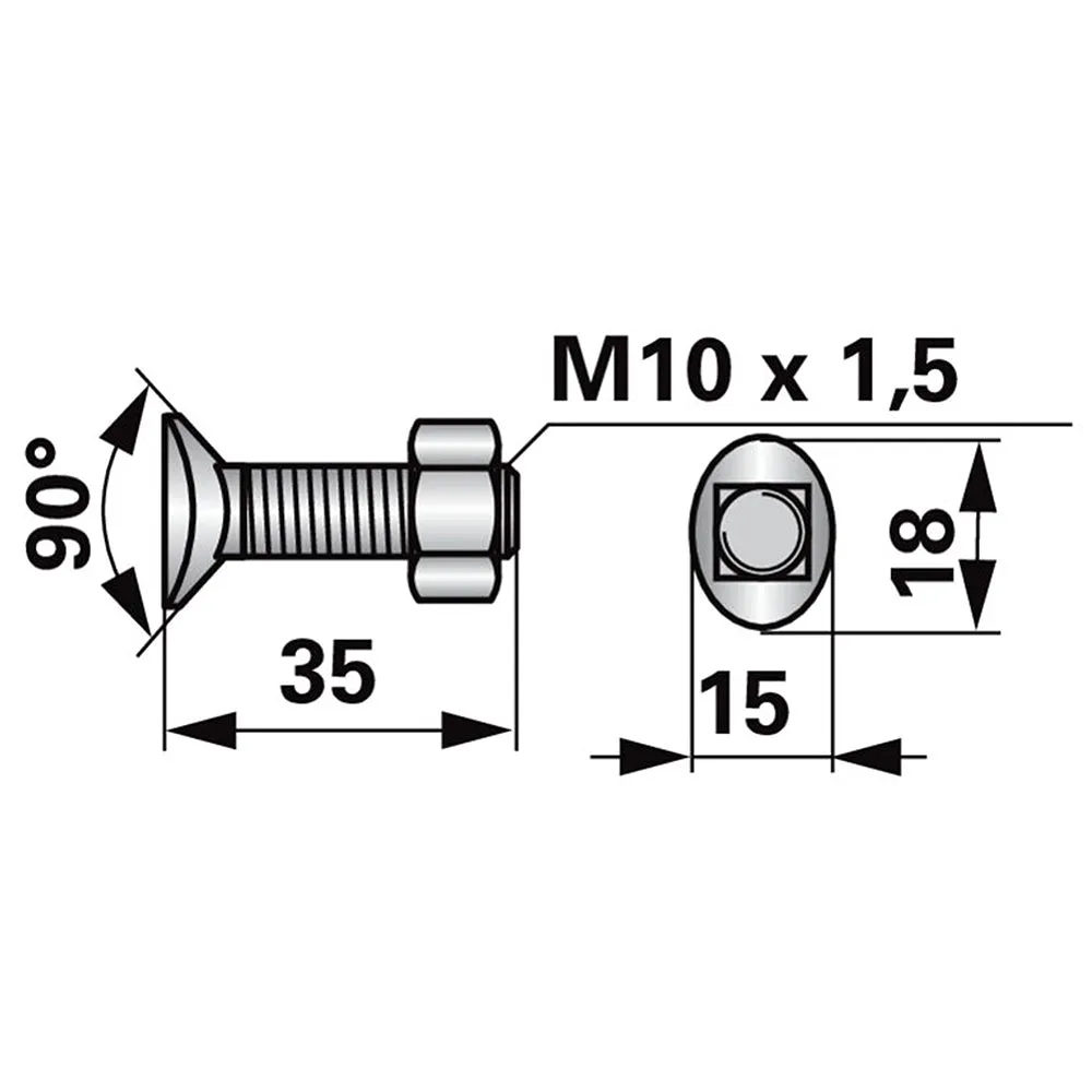 Vite Planetaria M10 Collo Quadro 35mm Testa Svasata