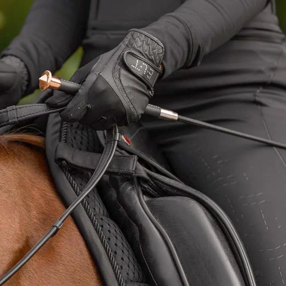 Noblesse frustino dressage 120cm nero oro rosa impugnatura