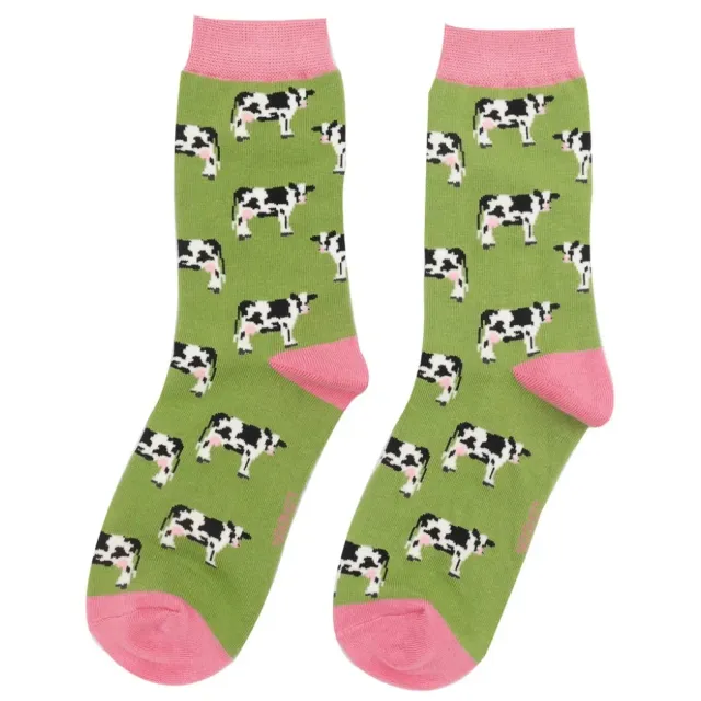 Miss Sparrow Cows calzini donna bamboo verdi mucche