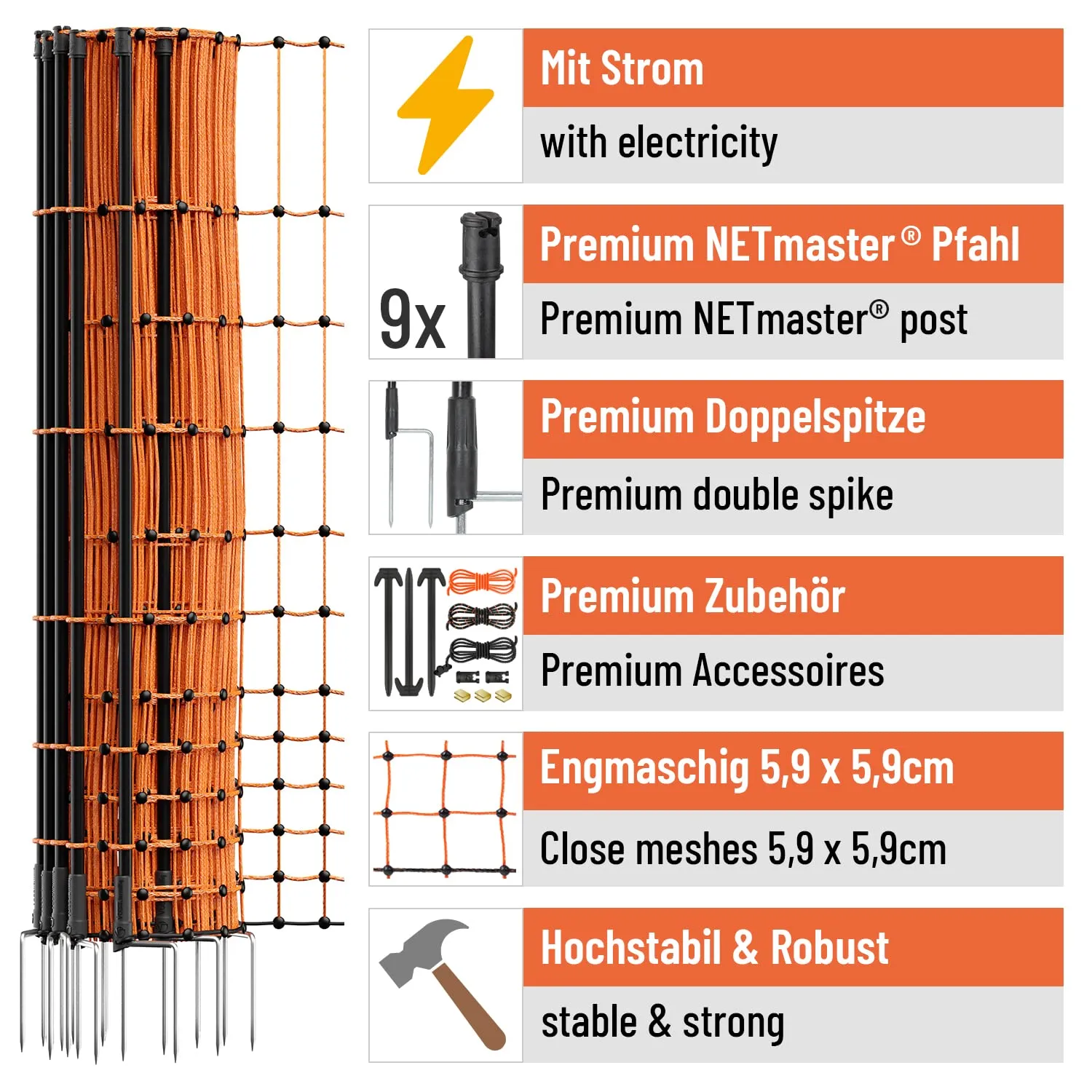 VOSS.farming farmNET+ Rete Pollame 50 m 112 cm Arancione