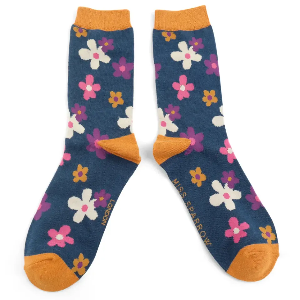 Miss Sparrow Flowers calze bamboo donna fantasia fiori blu