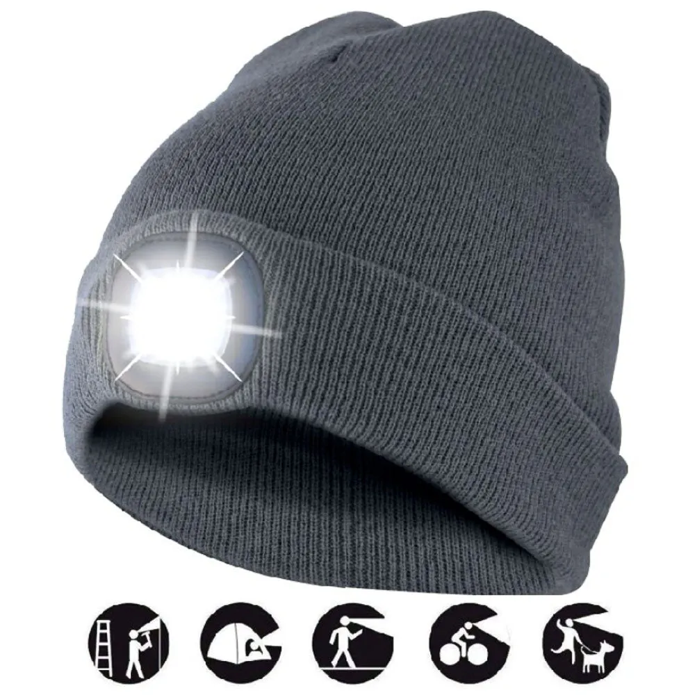 Berretto bambini con luce LED ricaricabile antracite caldo