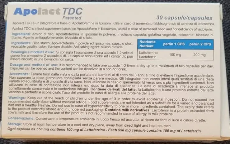 Terra Di Cuma Apolact TDC Integratore Apo-Lattoferrina Liposomi