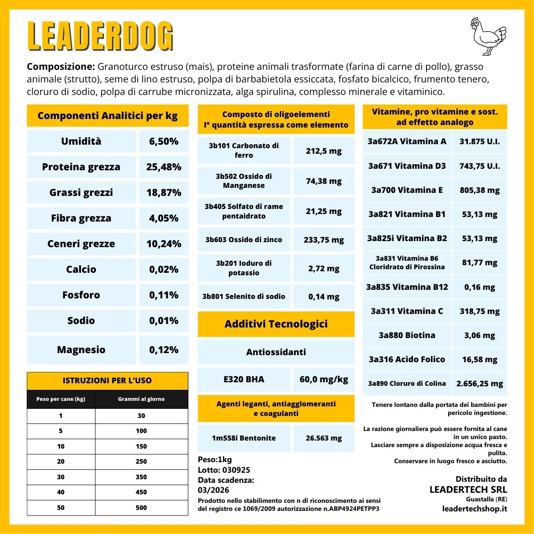 Leadertech Leaderdog Mantenimento crocchette 1 kg pollo