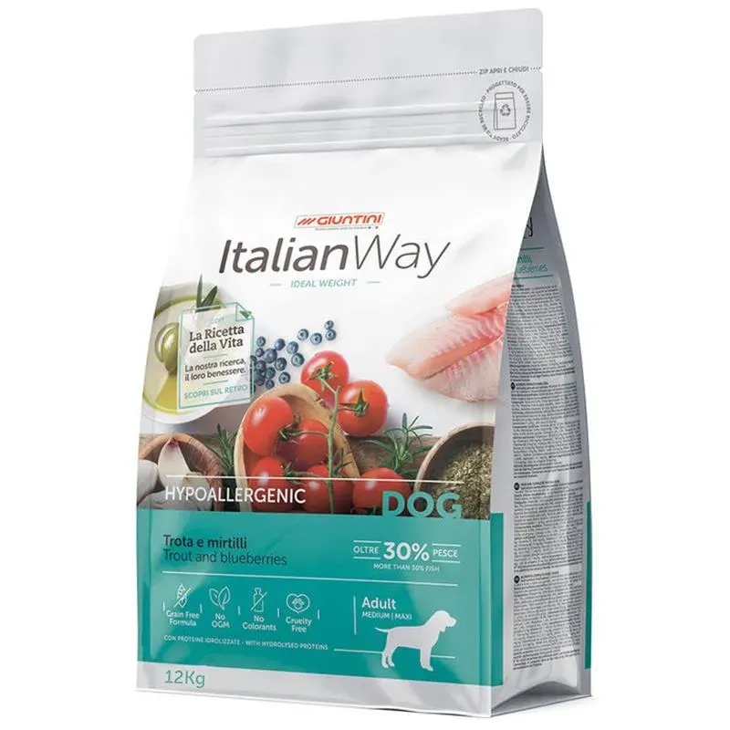 ItalianWay Hypoallergenic Crocchette Cane Trota Mirtilli 12kg