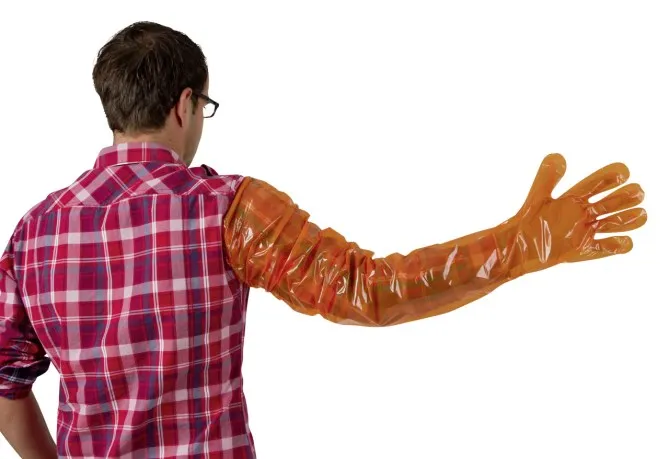 VETbasic guanto veterinario monouso 90cm arancione 100pz