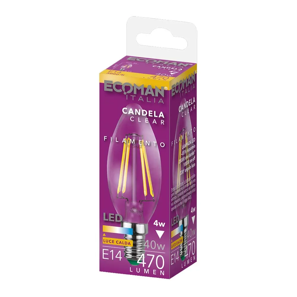 Ecoman 0028 candela lampadina led E14 4W luce calda