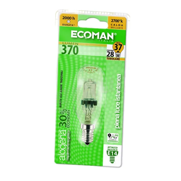 Ecoman Alo Tubolare lampadina alogena E14 28W calda