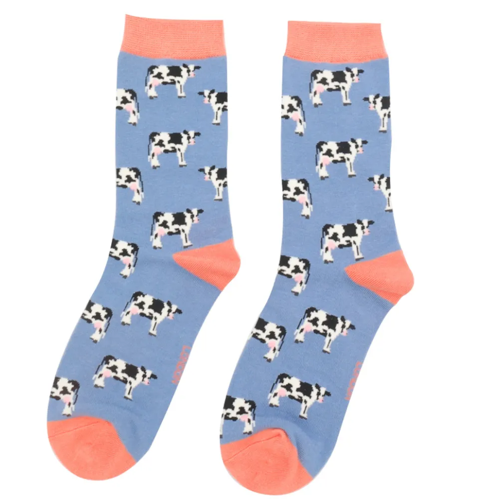 Miss Sparrow Cows calzini donna bamboo verdi mucche