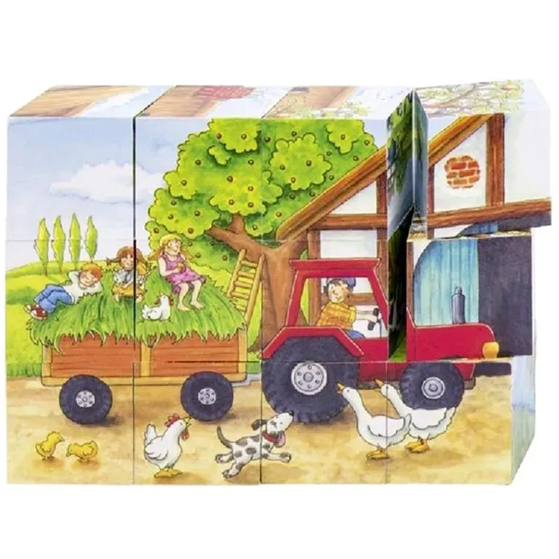 Goki Farm 4 Stagioni puzzle cubi legno 12 pezzi